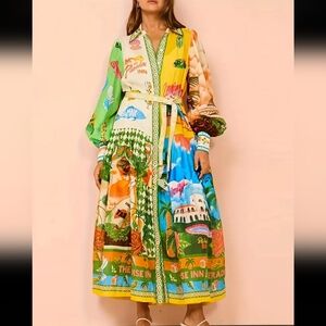 Green and Yellow Long Sleeve Resort Sundress